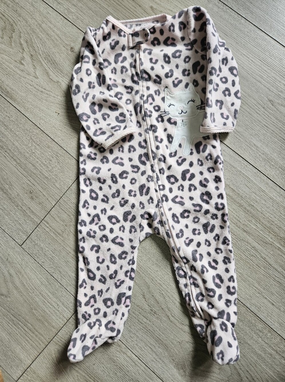 Carter's Pink Leopard Print Footed One-Piece with Cat Applique
